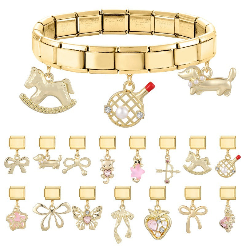 Wholesale Gold Bow Dog Pendant DIY Bracelet - Chic Fashion Accessory Gift