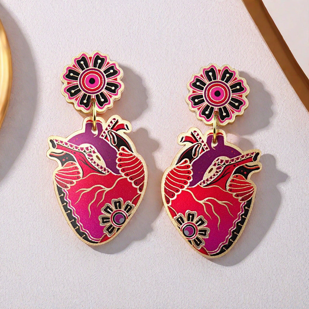 Wholesale Acrylic Hummingbird Heart Shape Earrings