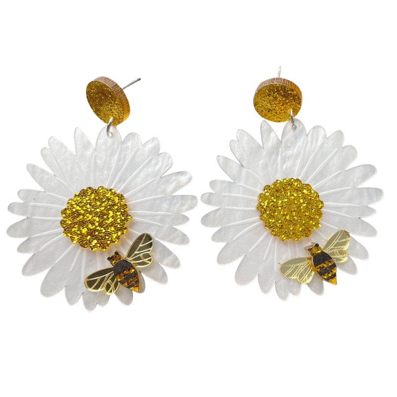 Wholesale Acrylic sunflower chrysanthemum bee earrings