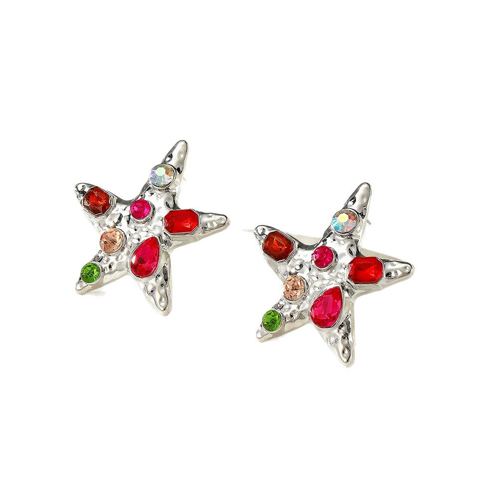 Wholesale Vintage Starfish Crystal Earrings Gold Tone Zinc Alloy Fashion Accessory