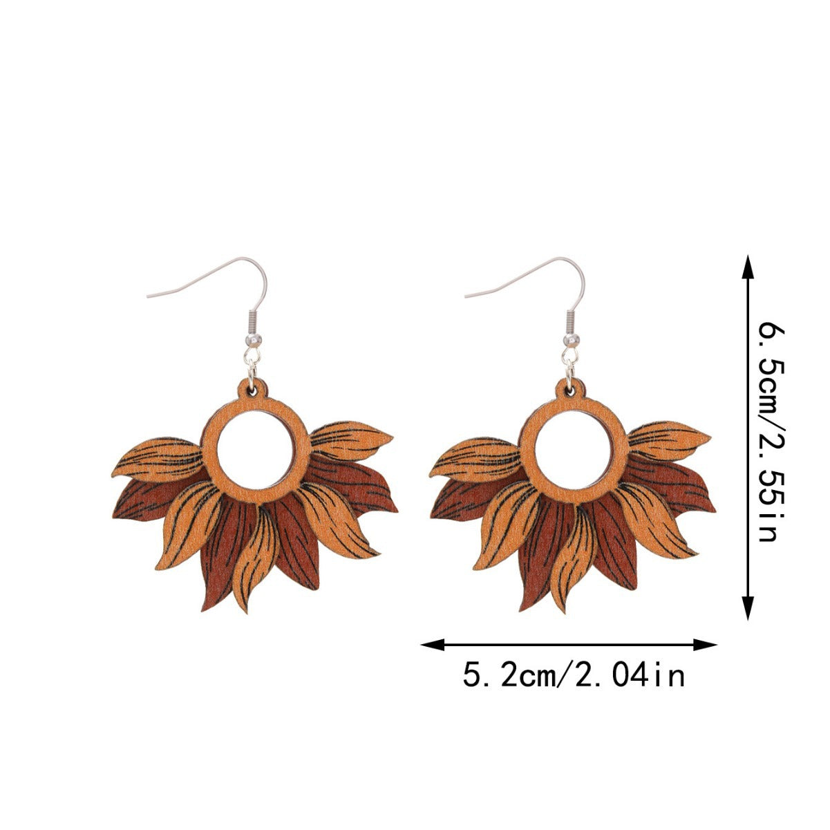 Wholesale  Boho Style Retro Sunflower Hollow Wooden Earrings