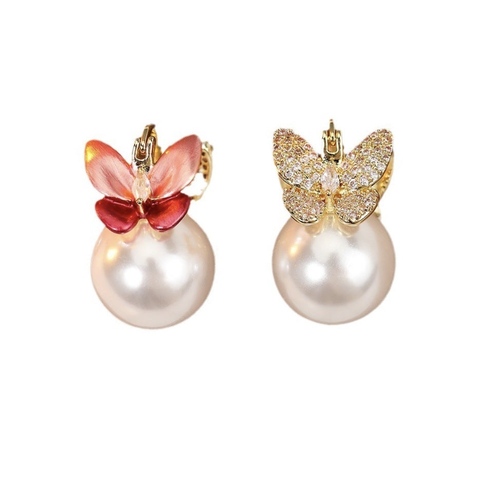 Wholesale Zircon Butterfly Ear Buckle Light Luxury Retro Design Fashion Earrings