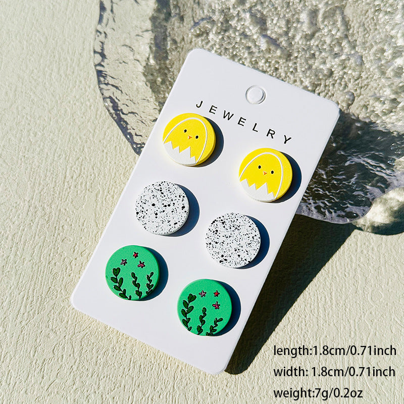 Wholesale printing spray paint clay texture colorful round cute contrast color ear studs  earrings