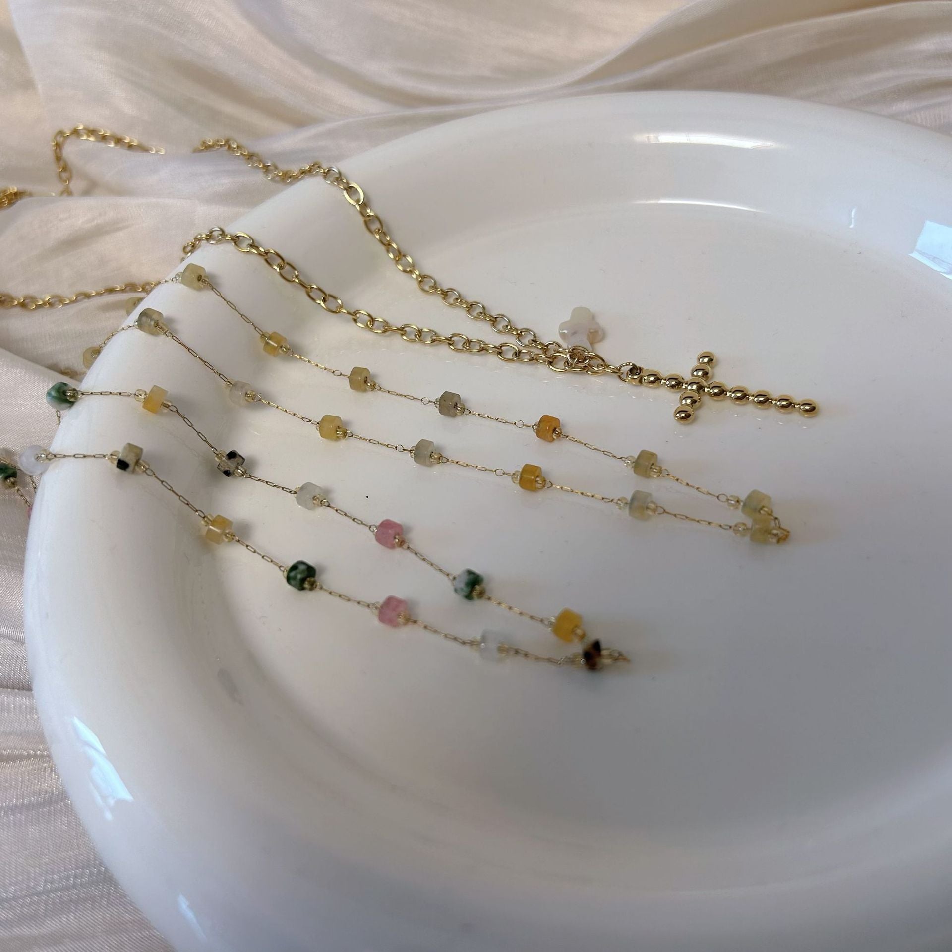 Wholesale Stainless Steel  Colorful Natural Stone Natural Citrine Beaded Necklace