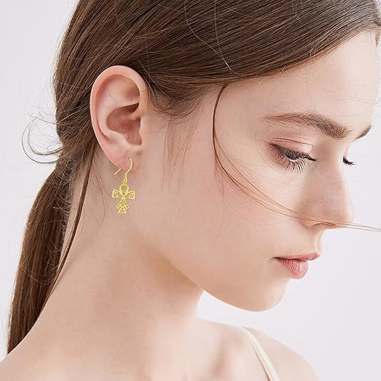 Wholesale  creative angel wings earrings  cute cross angel alloy earrings