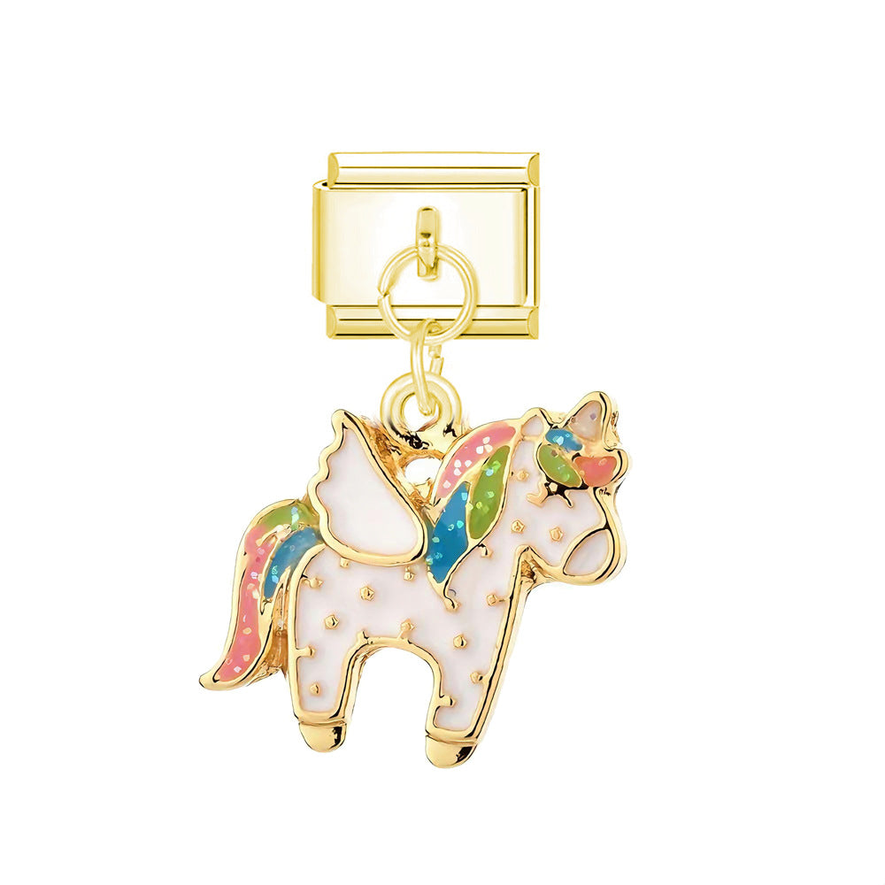 Wholesale Italian Charm Bracelet 9mm DIY Cute Pony Pendant  Creative Stainless Steel Composable Bracelet