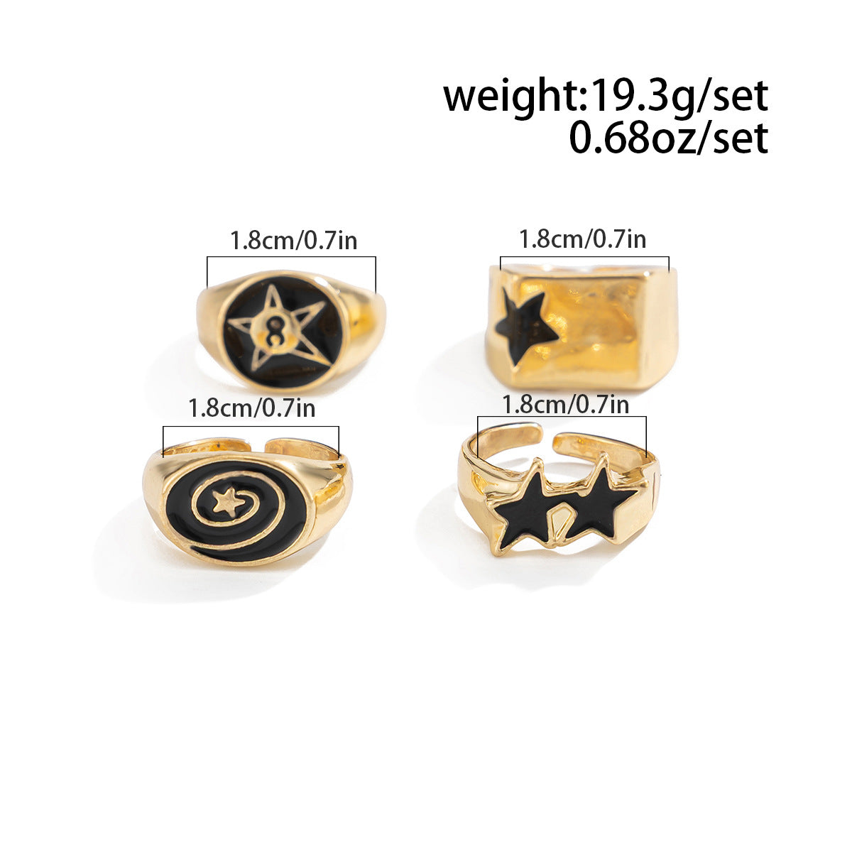 Wholesale European American Style Men' s Five-Pointed Star Ring Set Alloy Electroplated Boutique Resale