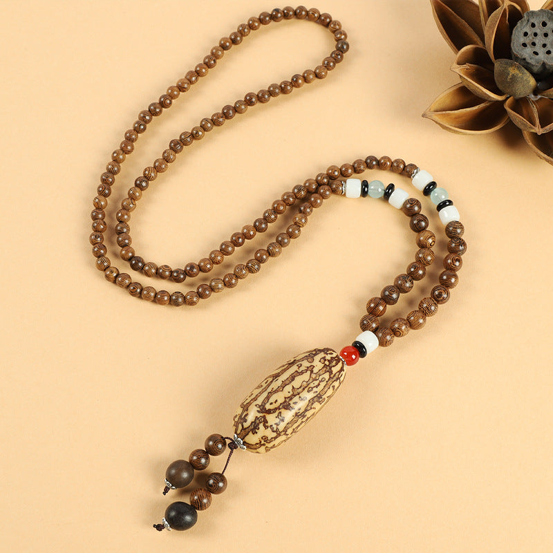 Wholesale Retro Ethnic Style Sweater Chain Long High-end Wooden Pendant Vintage Long Necklace ACC-NE-Luox003