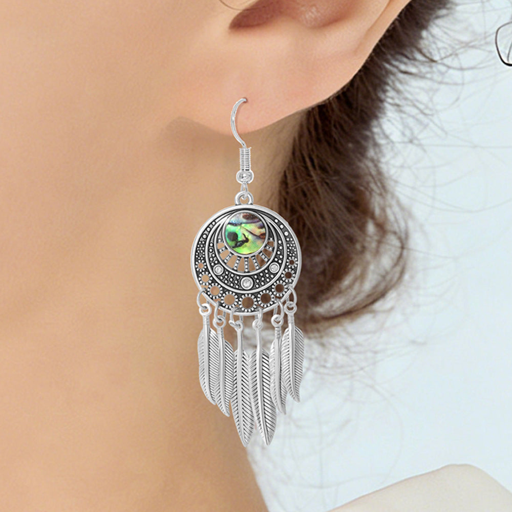 Wholesale Ethnic Style Zinc Alloy Abalone Shell Tassel Earrings for Women Long Exotic Fashion Accessory Boutique Resale
