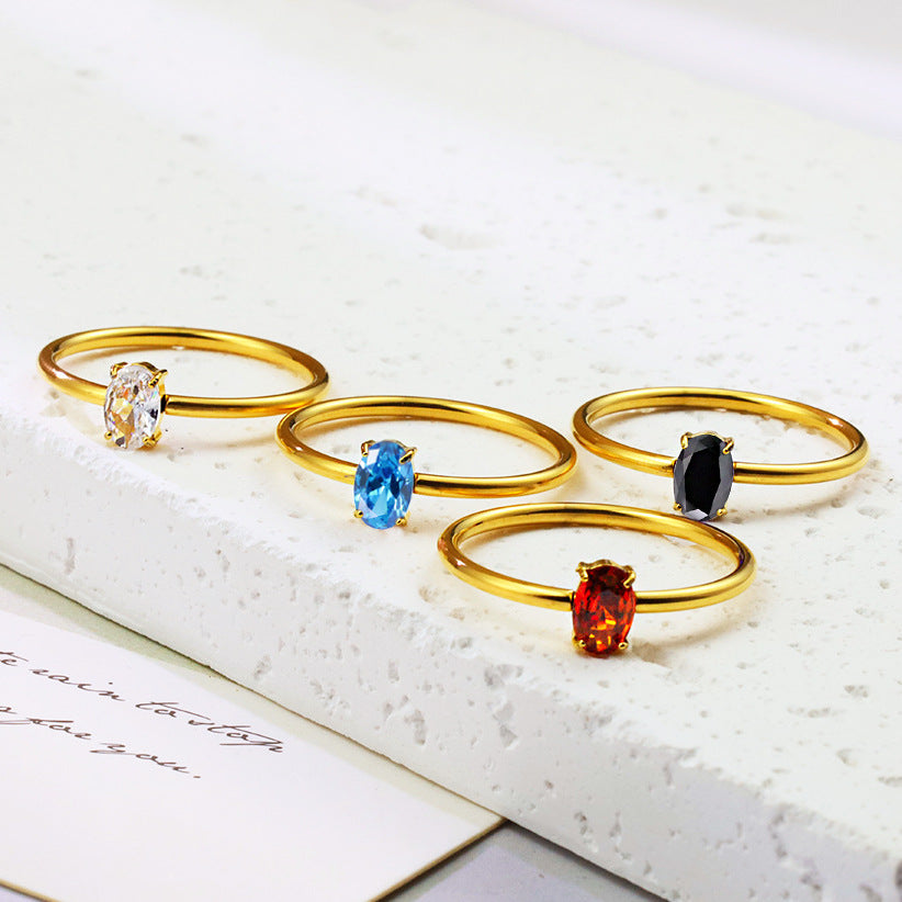 Wholesale 2PCS Titanium steel colored zircon ring