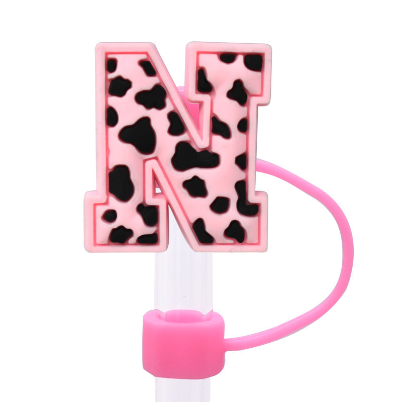 Wholesale Random 100pcs Pink leopard print cartoon Straw Cover Straw Tube Cap