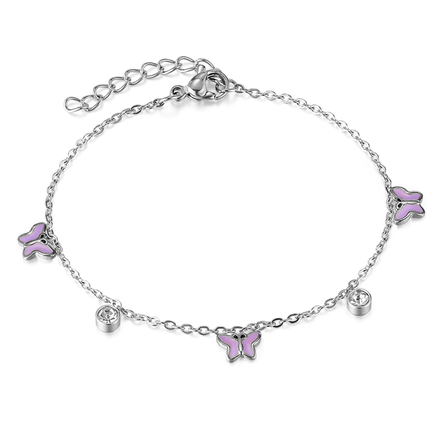 Wholesale Stainless Steel Design Sense Diamond Butterfly Oil Drop Pendant Bracelet