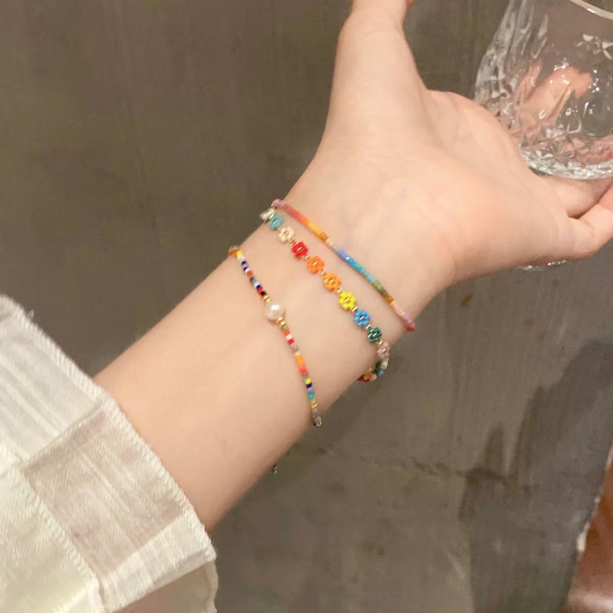 Wholesale Chic Rainbow Color Handmade Glass Beaded Bracelet For Women Fashion Jewelry Accessory Anniversary Gift And Resale