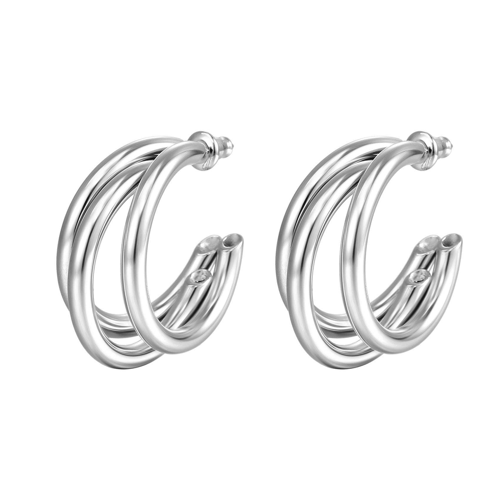Wholesale  Stainless Steel Simple Multi-layer C- ring Earrings