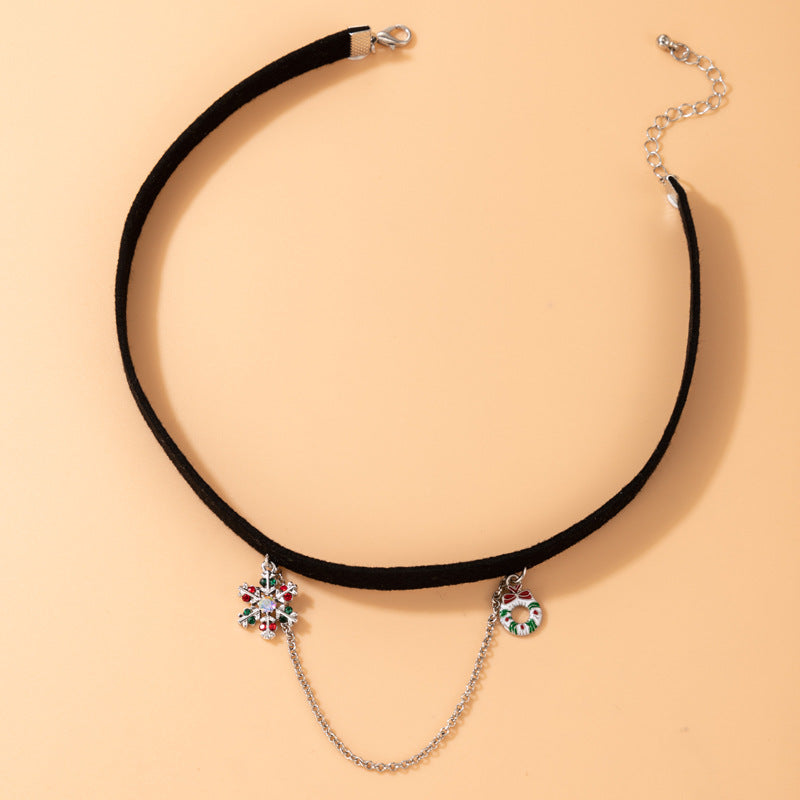 Wholesale Christmas Colorful Diamond Snowflake Single Layer Necklaces ACC-NE-YongGe004