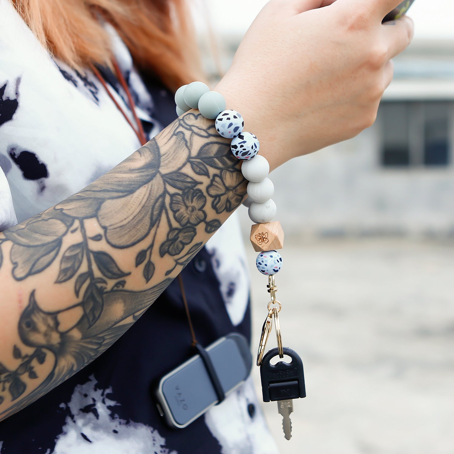 Wholesale Silicone Beads Butterfly Bracelet Bracelet Keychains Wristlet Keychain ACC-KC-Jinz005