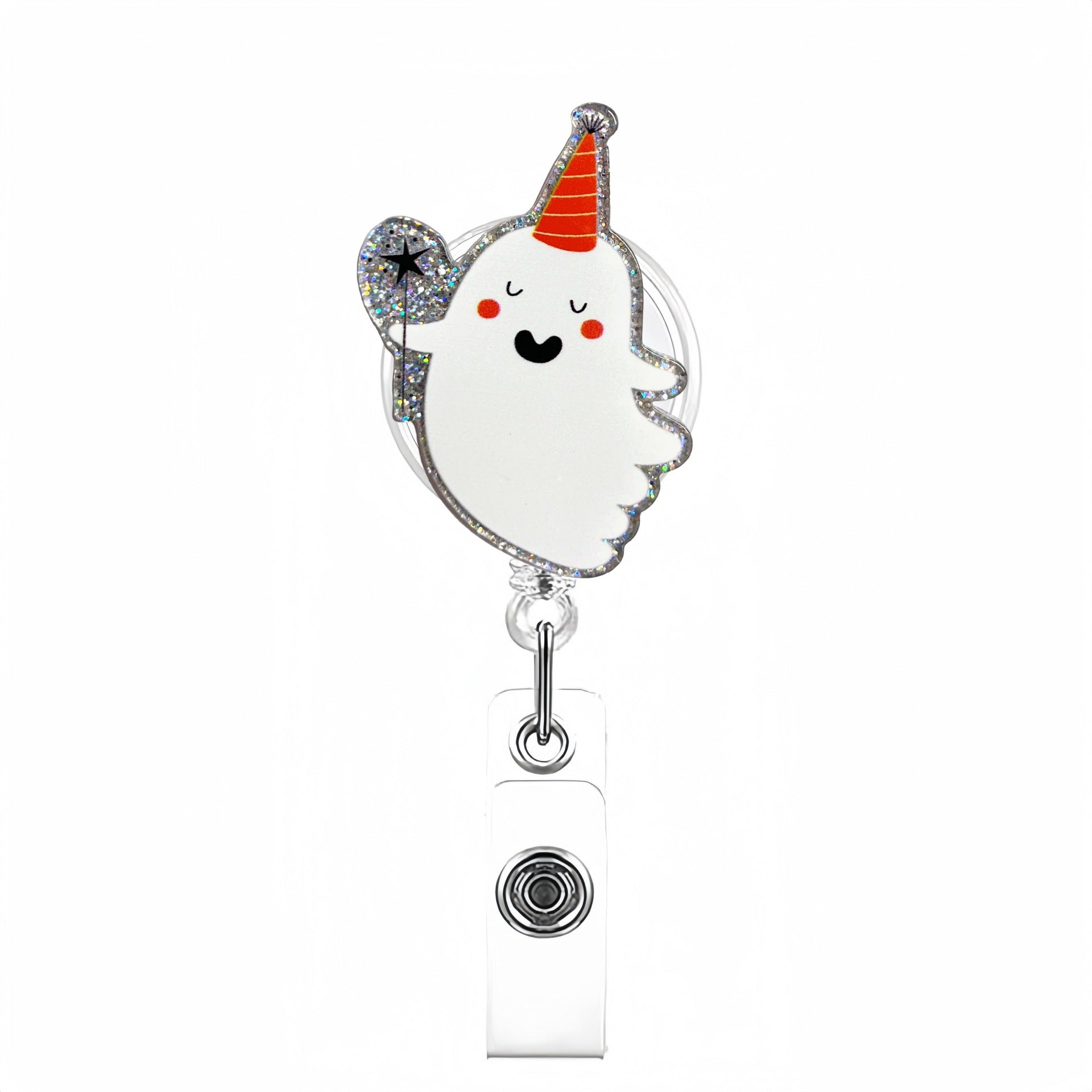 Wholesale Halloween White Ghost Acrylic Retractable Clip Badge Keychain