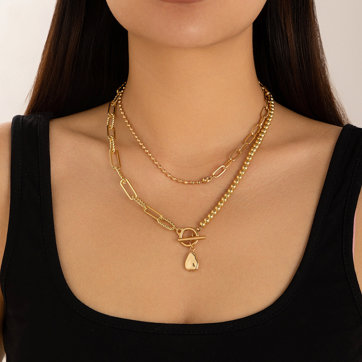 Wholesale Vintage Style Geometric Layered Pearl Necklace,  Fashion Jewelry Accessory for Women Gift