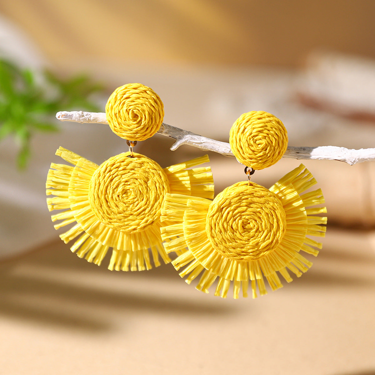 Wholesale Seaside Resort Style Rattan Fan-shaped Earrings Bohemian Raffia Earrings ACC-ES-XLH006