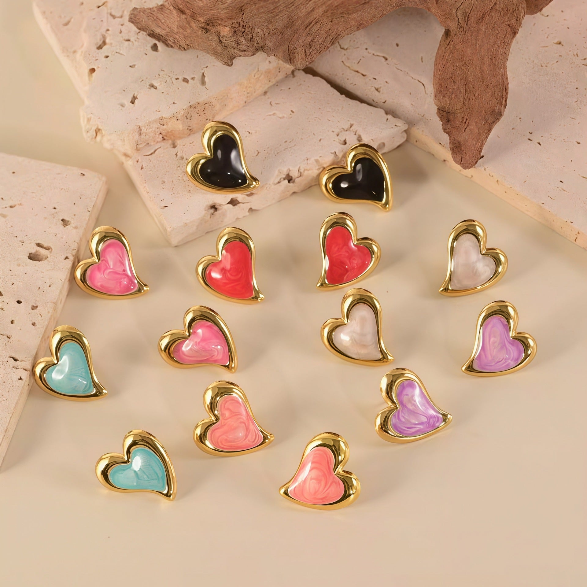 Wholesale Vintage Style Stainless Steel Heart-shaped Earrings with Oil Droplets