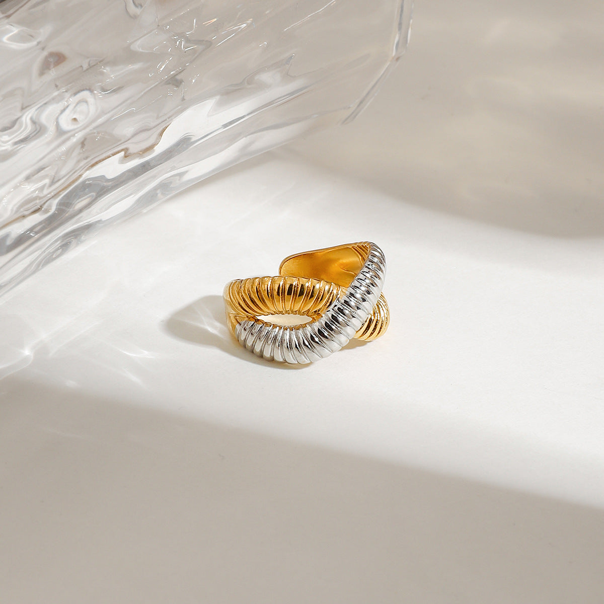 Wholesale 18K Gold Stainless Steel Gold and Silver Color Matching Cross Thread Open Ring