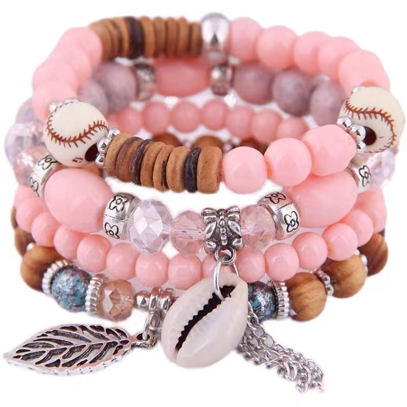 Wholesale Bohemian Multi-layered Stretch Cord Beaded Bracelet Shell Bracelet ACC-BT-Weiy024