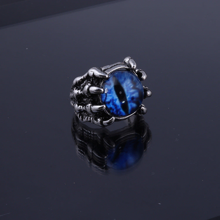 Wholesale Retro Dragon Claw Eye Ring with Red Glasses Detail,  Alloy Punk Jewelry Accessory for Everyday Wear
