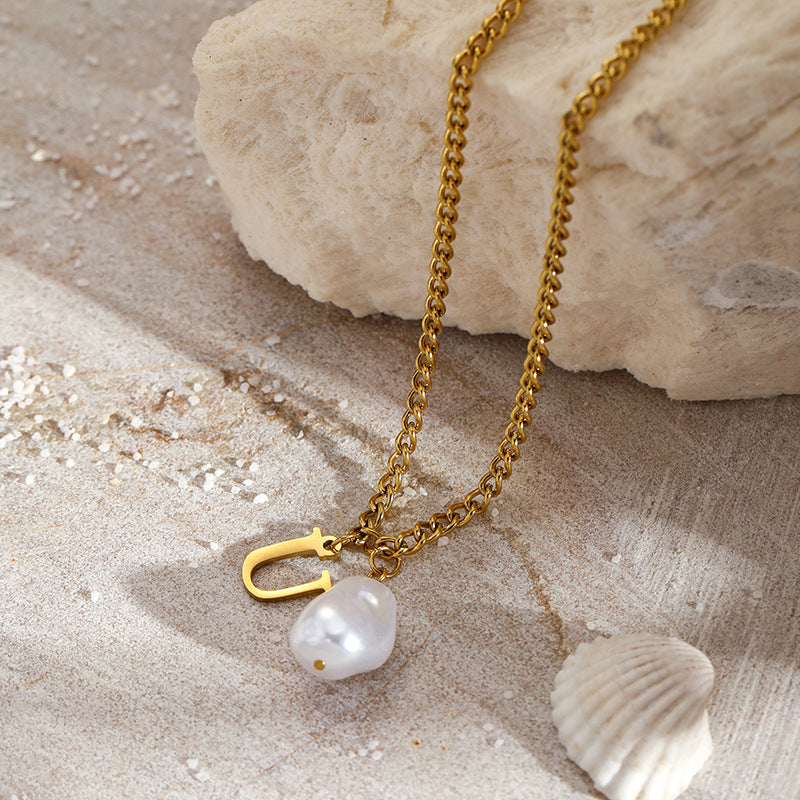 Wholesale Pearl 26 Letters Stainless Steel Necklaces ACC-NE-YunHe003