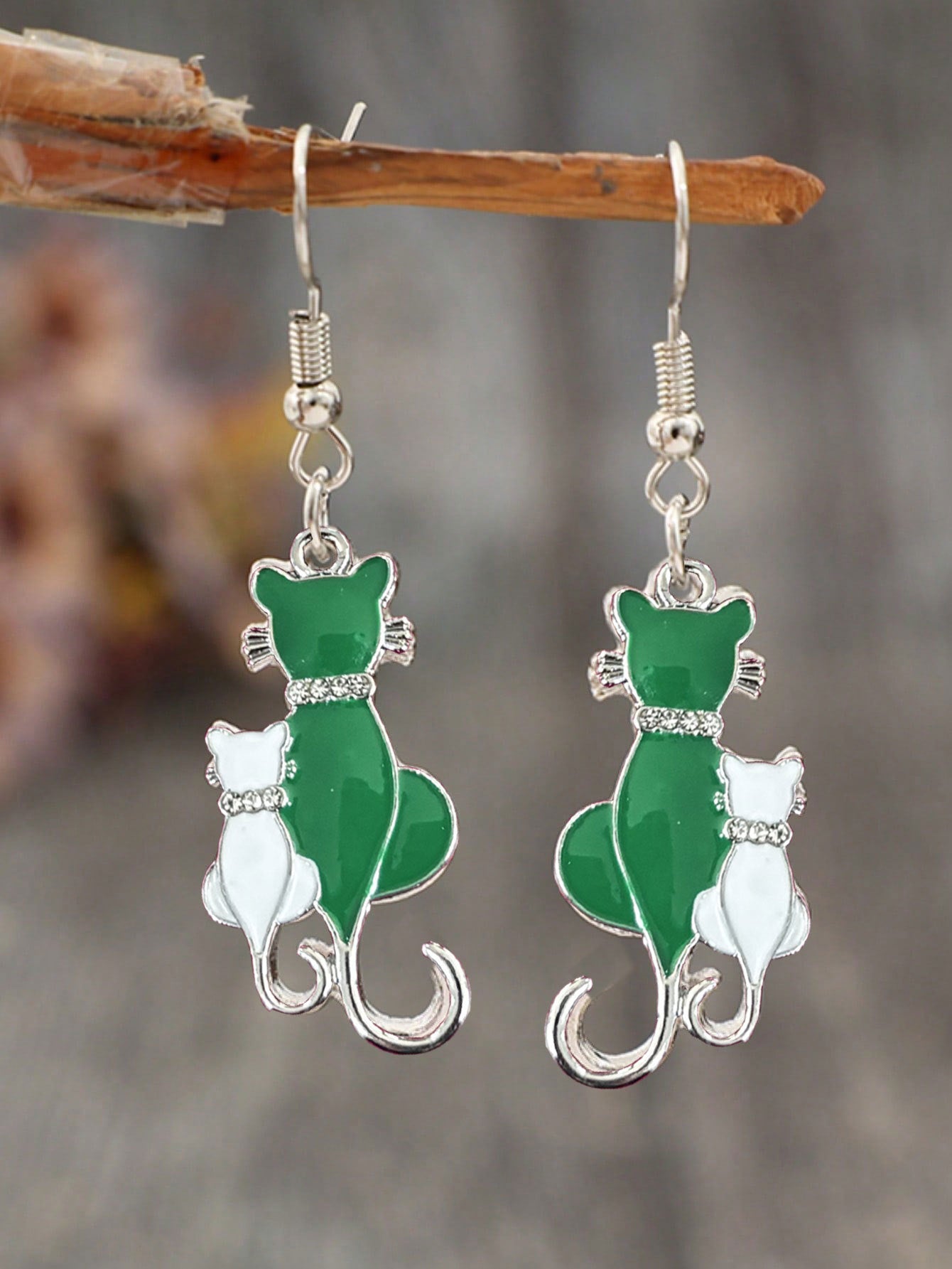 Wholesale Blue and green cat earrings with diamonds