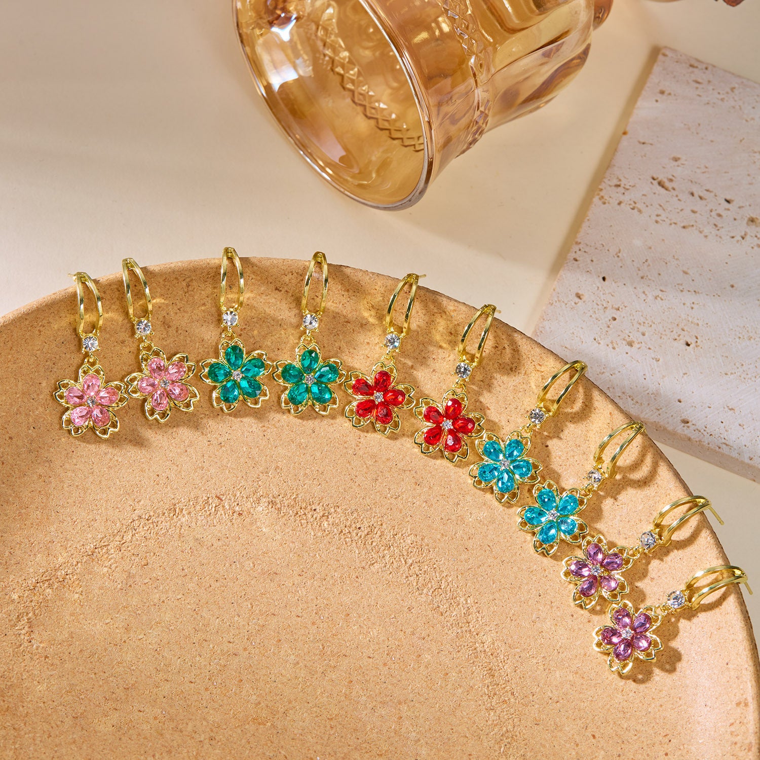 Wholesale  flower earrings  multi-color crystal  earrings