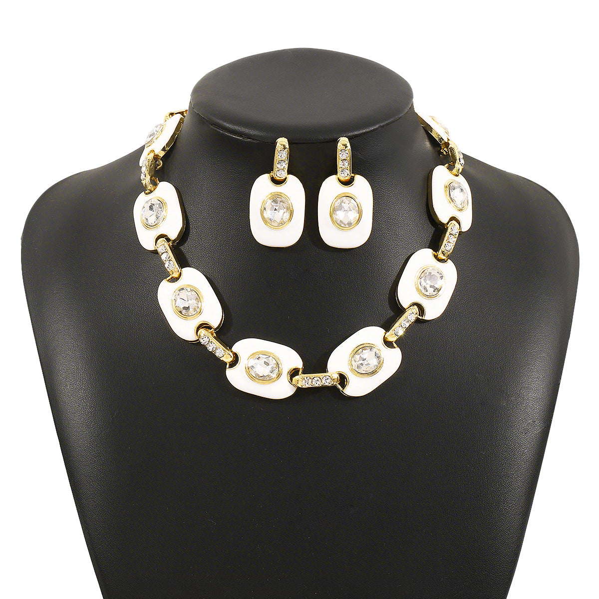 Wholesale diamond square palace style  design all-match exquisite necklace earrings set