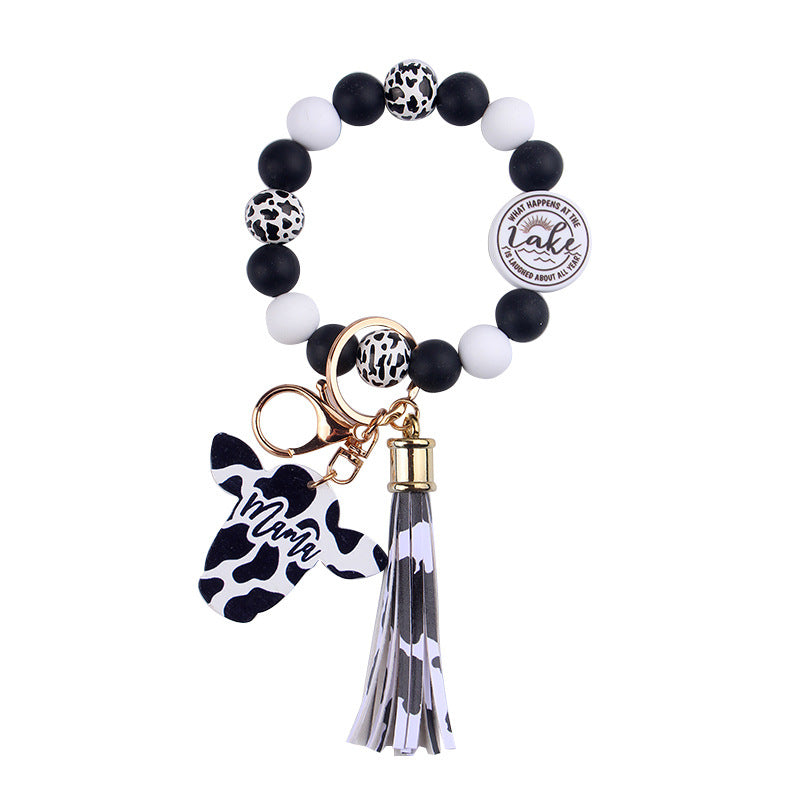 Wholesale Western Style Cow Pattern MOM Tassel Wrist Keychain Mother's Day ACC-KC-GuangTian054