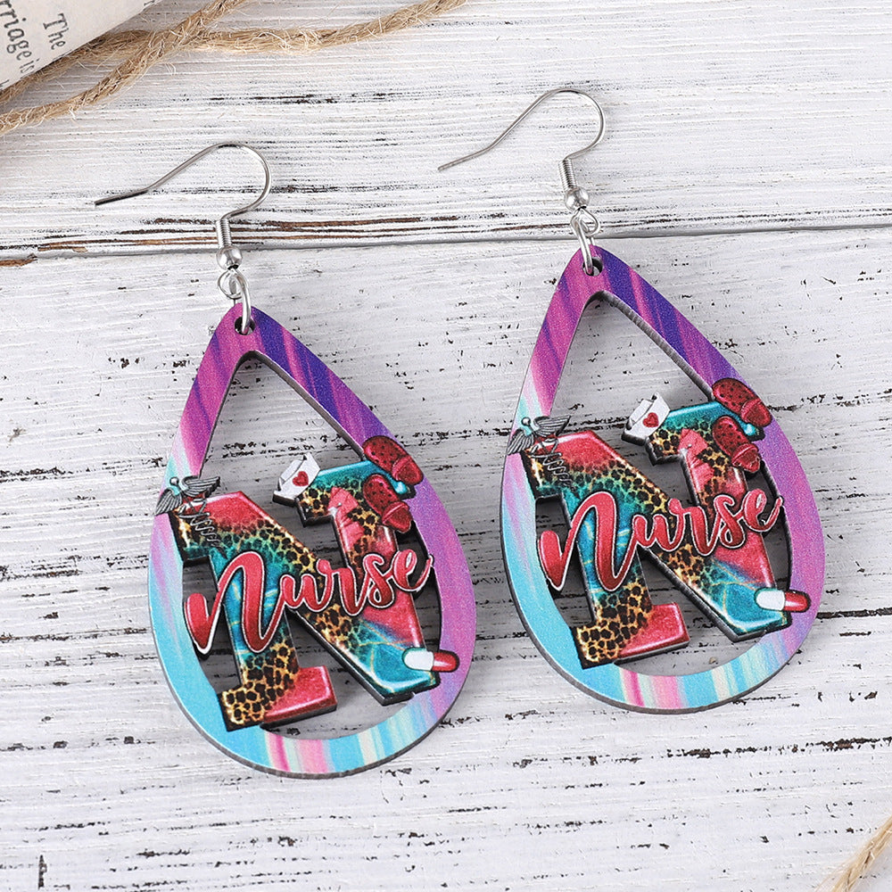 Wholesale Nurses'  Day Western-Style Leopard Print Earrings — Double-Sided Wooden Jewelry