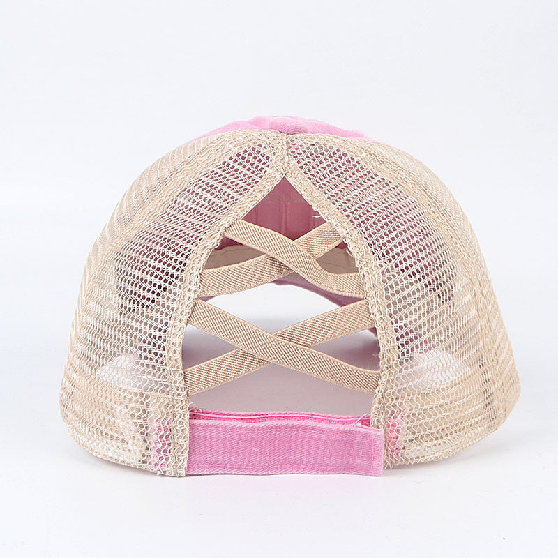 Wholesale Washed Cross Ponytail Baseball Cap Hat ACC-HT-ZhongChang001