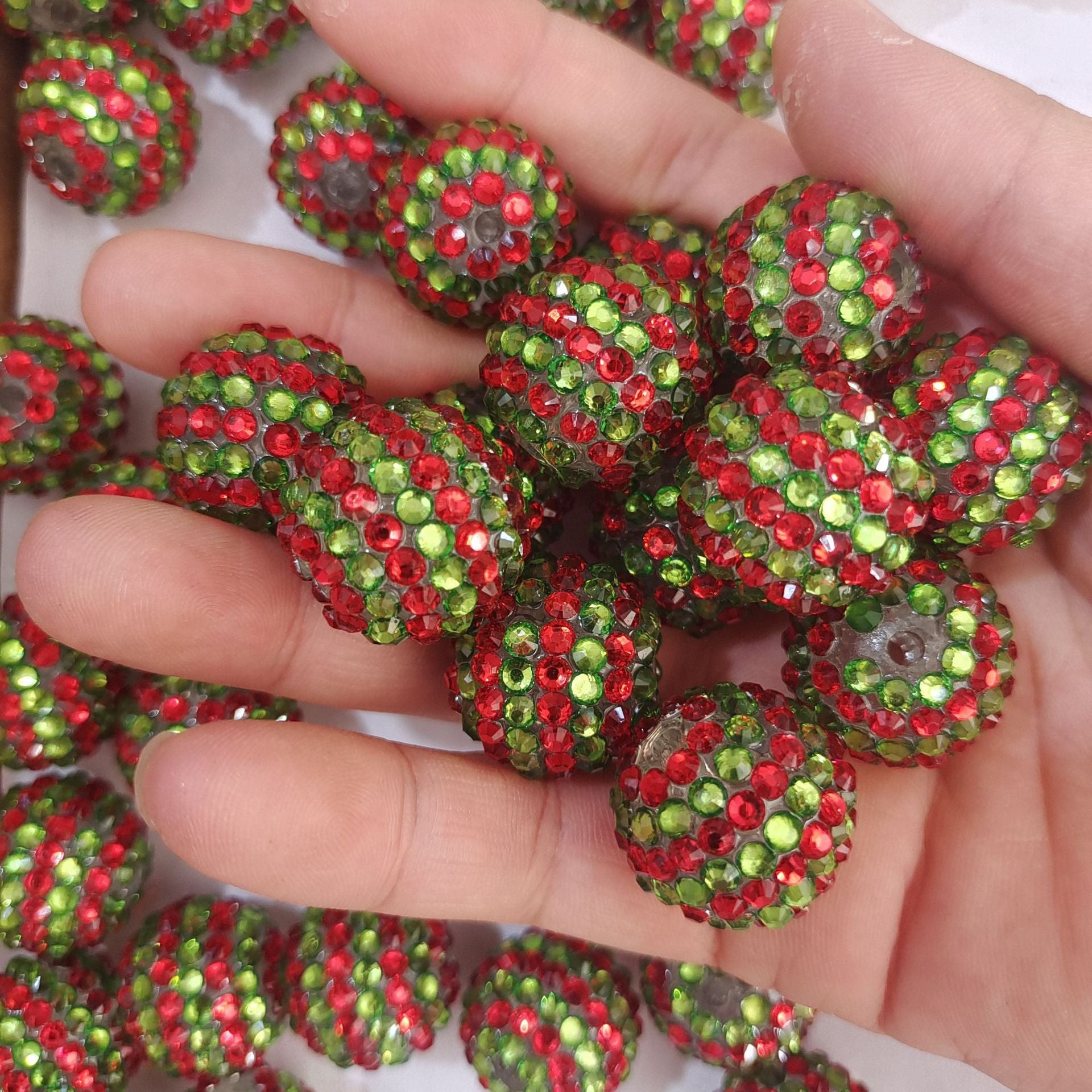Wholesale 5pcs Green and Red Stripes 16MM-22MM Resin Diamond Beads ACC-BDS-NiJia058