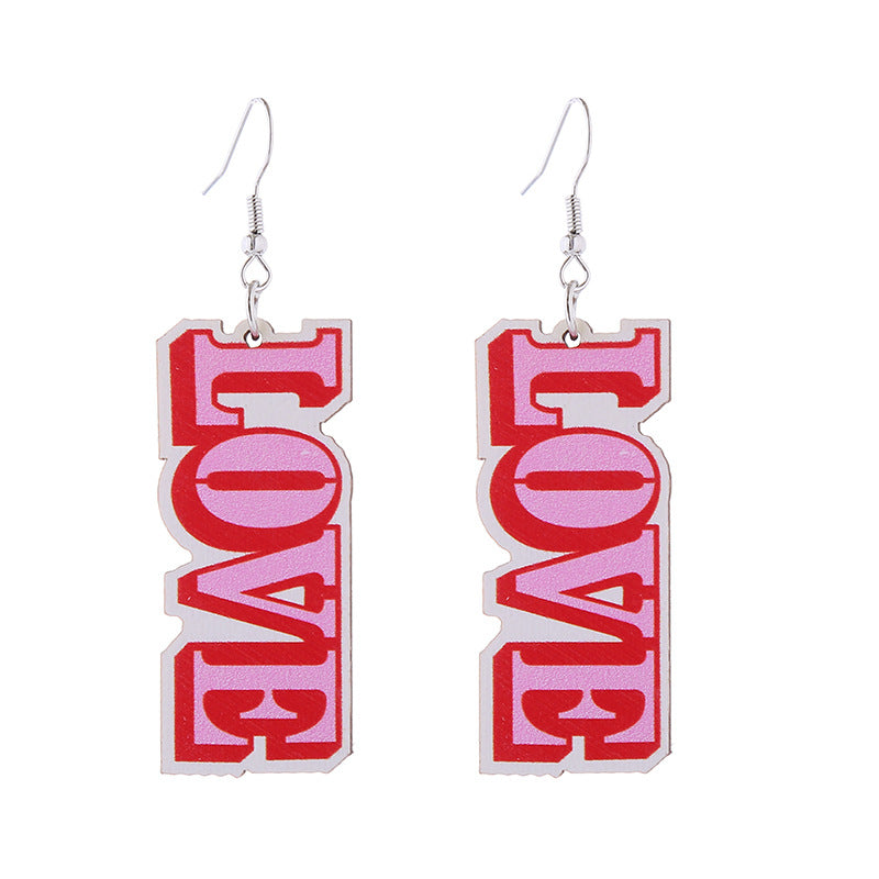 Wholesale Valentine's Day Love LOVE Printed Letters Wooden Earrings ACC-ES-ChouT002
