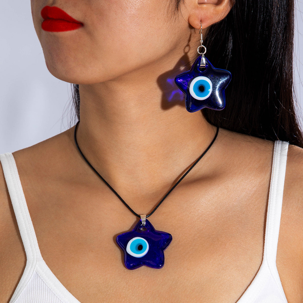 Wholesale Blue Evil Eye Pendant Necklace Earrings Jewelry Set ACC-NE-YongGe016