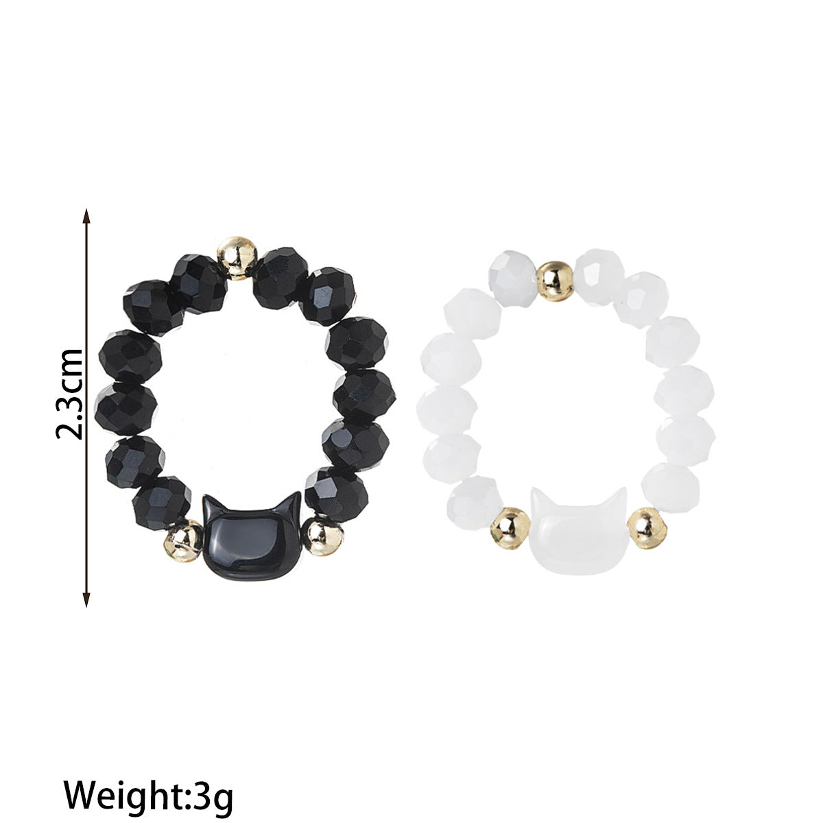 Wholesale  Cute Cat Black and White Beaded Ring