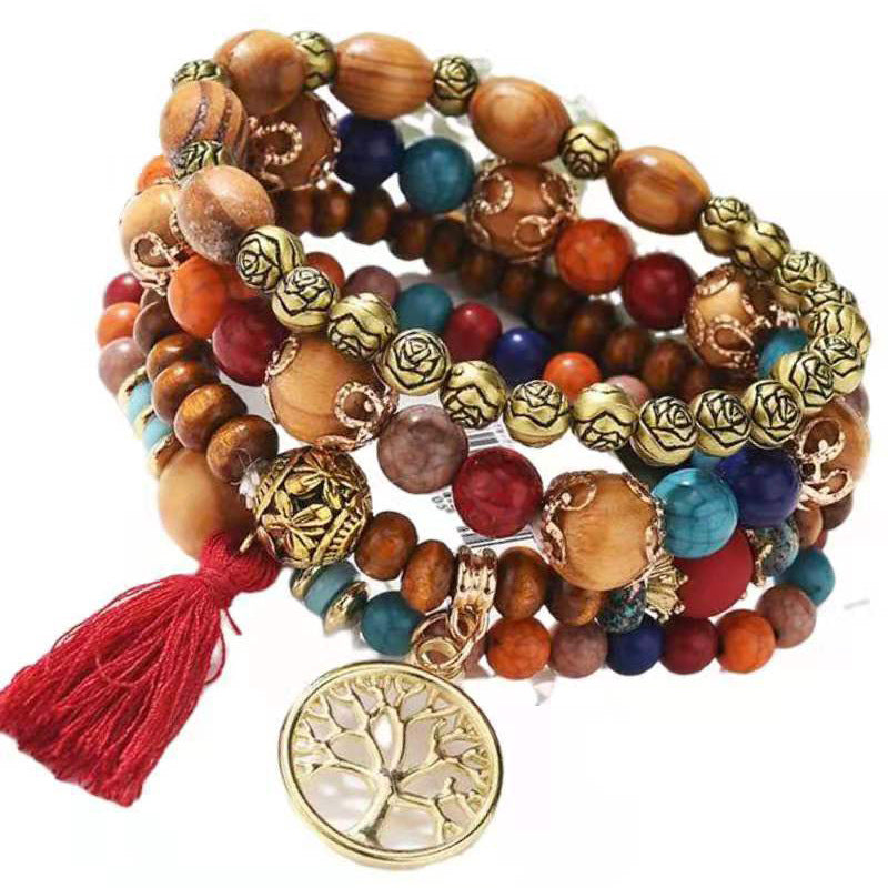 Wholesale Bohemian Tassel Multilayer Wooden Beaded Bracelet ACC-BT-NaiHong014
