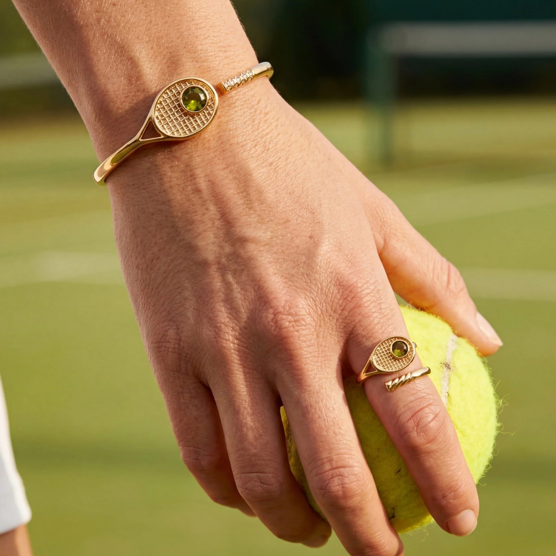 Wholesale Trendy Tennis Racket Bracelet Ring Set Stainless Steel Gold Inlay Boutique Resale Jewelry