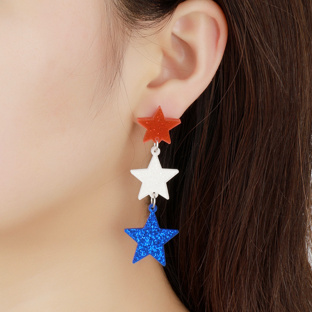 Wholesale  Independence Day Red White Blue Tricolor Geometric Spray Paint Stars Acrylic Wooden Women's Tassel Earrings