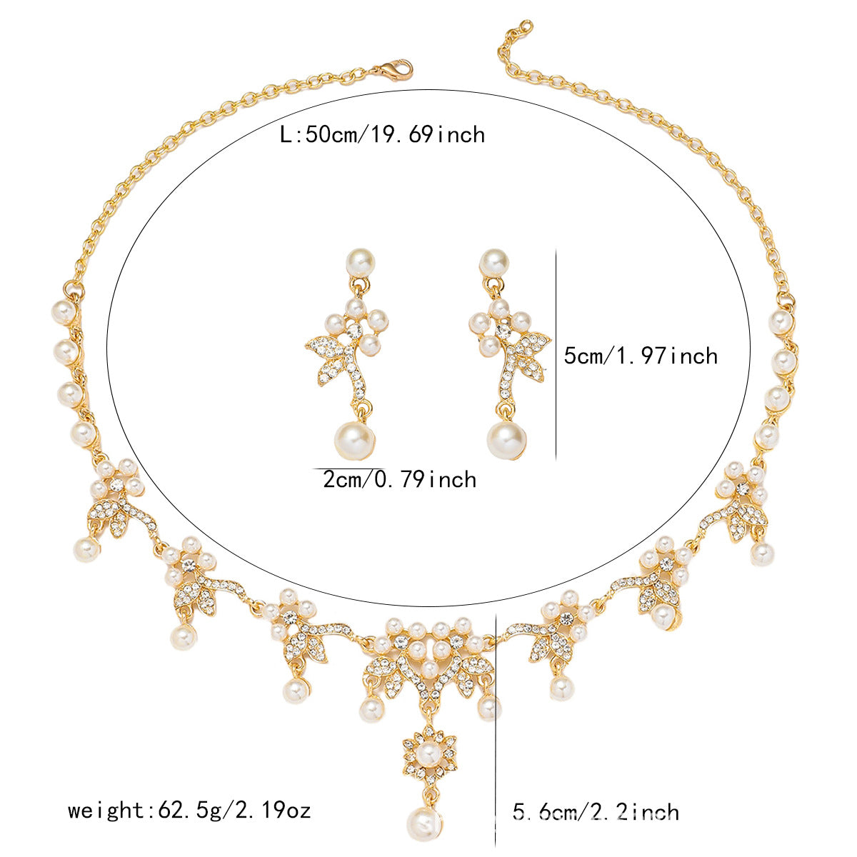 Wholesale Branch Shape Pearl Necklace Earrings Set Retro Jewelry Accessory for Bridal Party