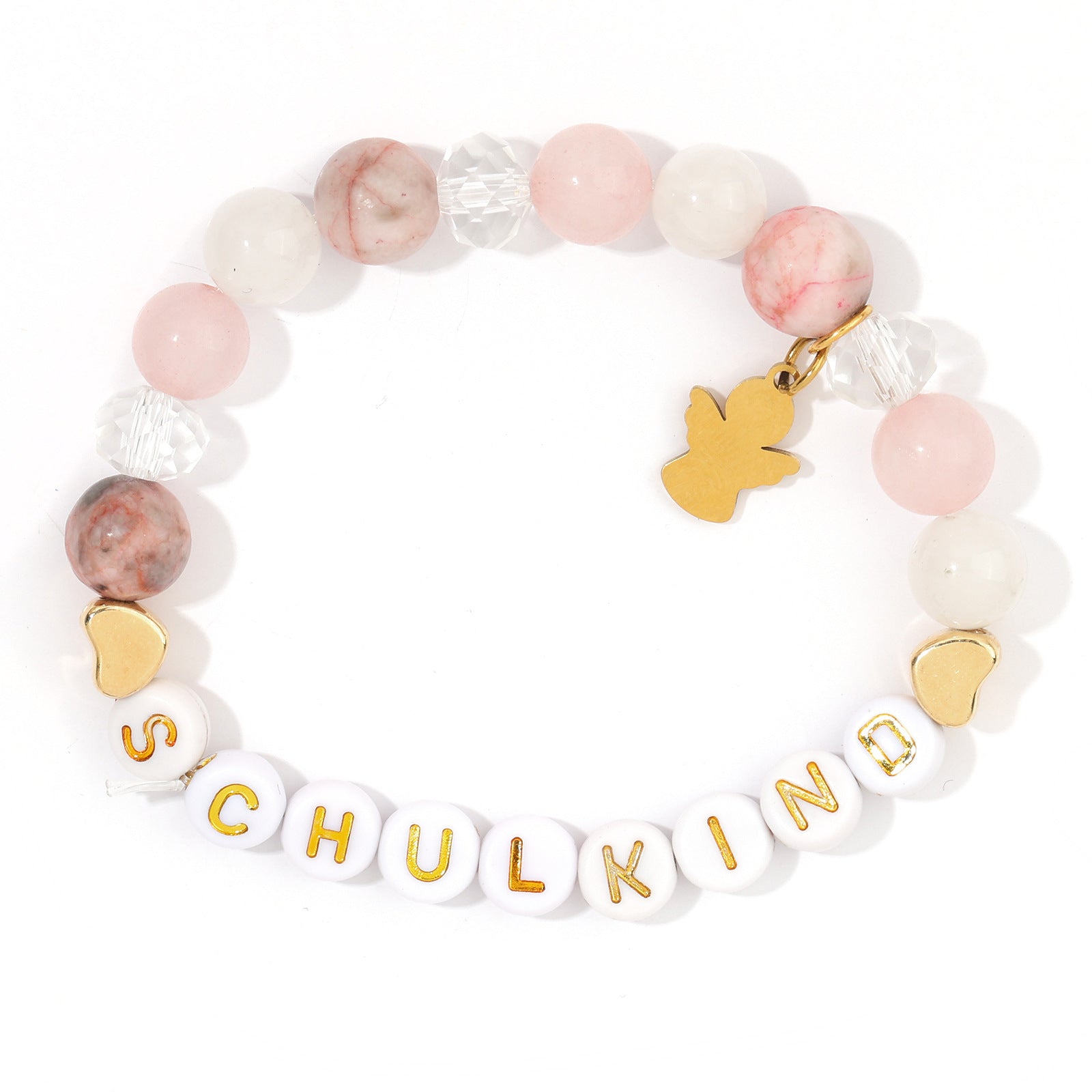 Wholesale School Season Girl Bracelet Red Striped Agate Pink Crystal Alphabet Bead  Unicorn Bracelet
