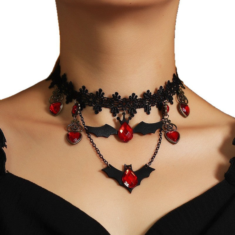 Wholesale Gothic  Jewelry Set - Alloy Rhinestone Necklace Bracelet Earrings Mask - Party Wear Accessory