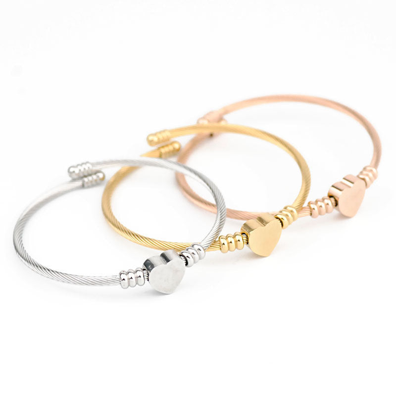 Wholesale Heart Design Gold-Plated Braided Adjustable Stainless Steel Bracelet Gift Jewelry Accessory