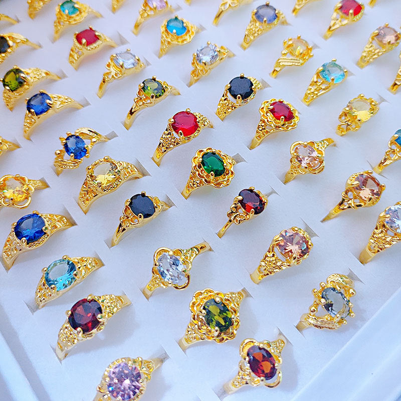 Wholesale Classic 4-Claw Crystal Zircon Ring Alloy Electroplated Gold Fashion Jewelry Accessory