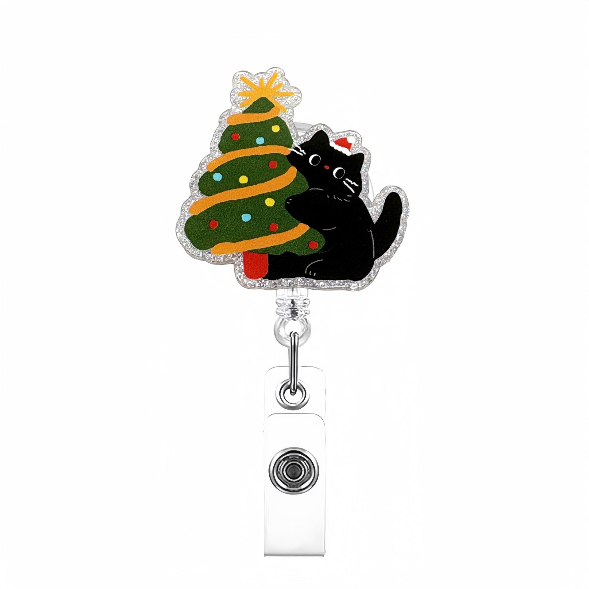 Wholesale Cute Christmas Black Cat Acrylic Glitter  Badge Reels