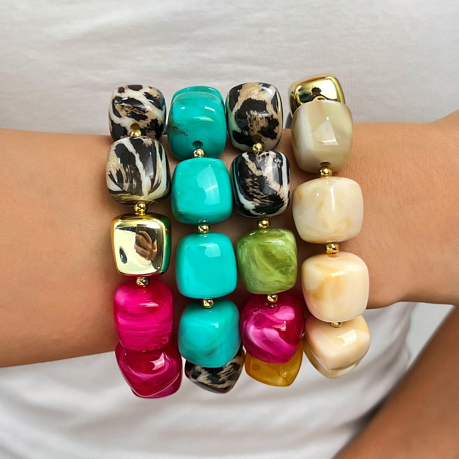 Wholesale Stylish Macaron Marble Resin Cube Bracelet Retro Gold Bead Design Everyday Unisex Jewelry Accessory Gift Resale