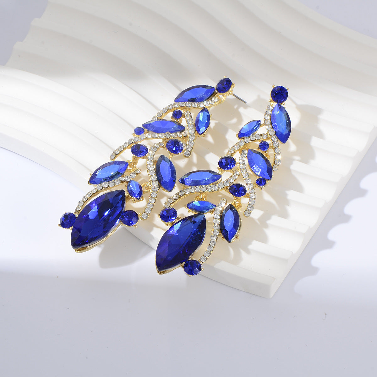 Wholesale Light Luxury Earrings Copper Plated Zircon Colored Crystal Leaf Tassel Earrings ACC-ES-YiN001