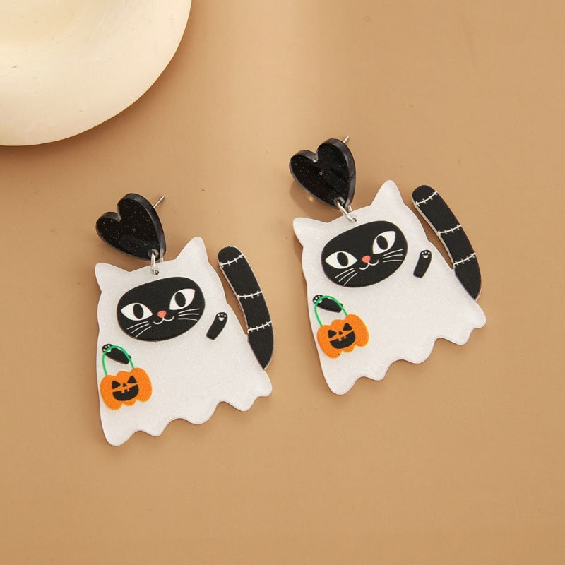 Wholesale Halloween Acrylic Plate Earrings Pumpkin Skull Earrings ACC-ES-YuanQin004